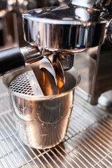 Close shot for preparing coffee in coffee machines, no face