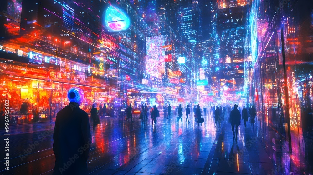 Poster cyber monday digital retail paradise with sentient sales assistants biometric authentication checkou