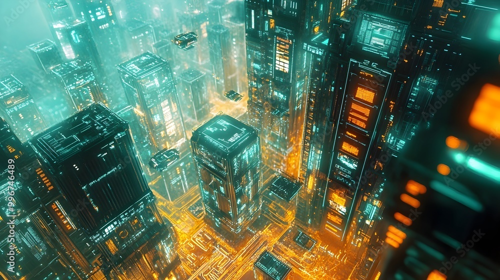 Aufkleber cyber monday e commerce frenzy with futuristic hovering delivery logistics swarms of hoverbots trans