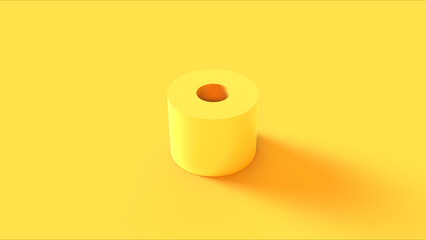 Yellow vivid toilet roll toilet paper hygiene monochrome tube bathroom sanitary background 3d illustration render