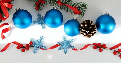 Winter Wonderland of Blue and Red Christmas Decorations with Gift Boxes and Ornaments