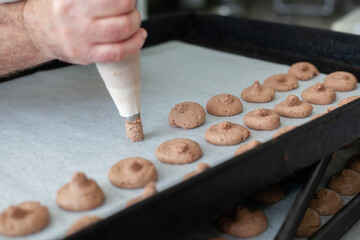 Close shot for preparing pastry and desserts, rolling dough, measuring ingredients, putting together elements 