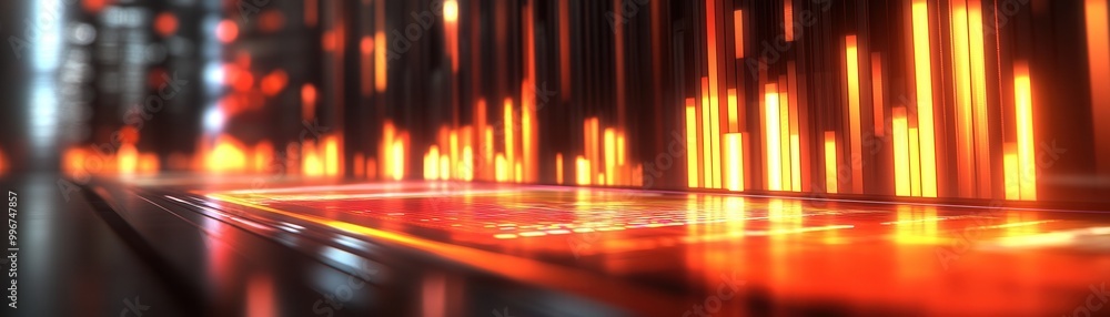 Poster abstract visualization of vibrant orange light streaks, creating a dynamic energy effect for backgro