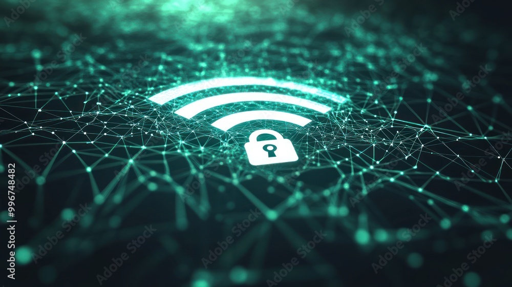Aufkleber digital representation of secure wi-fi connectivity with a lock symbol.