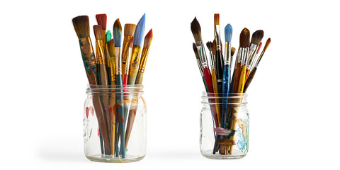 Jar of colorful paintbrushes on a Transparent Background