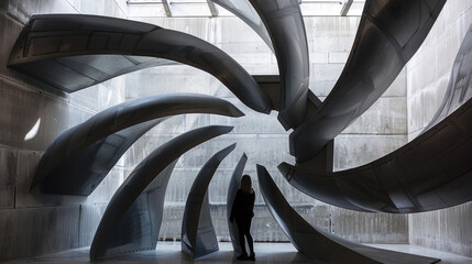 Fototapeta premium Modern Art Installation with Silhouette of Person in Contemporary Industrial Space