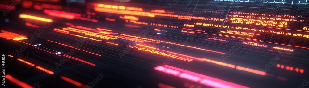 Poster dynamic abstract design featuring vibrant lines of light in motion, evoking a sense of speed and tec
