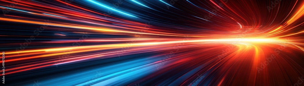Poster dynamic light streaks and trails create an energetic burst of color against a dark background, perfe