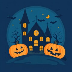 Fototapeta premium halloween pumpkins and a castle in the background