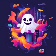 halloween ghost with a skull and a ghostly face