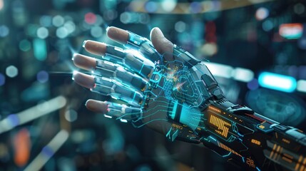 A futuristic data glove with holographic projections of virtual data