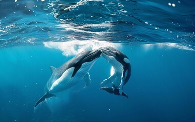 Naklejka premium A couple of Whale are swimming together in the water