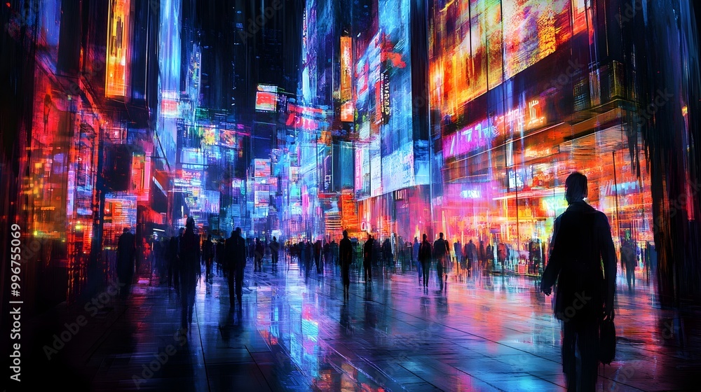 Poster cyber monday luminescent online marketplace featuring kinetic product holograms gesture based user i
