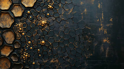 A black and gold background with a lot of small gold dots