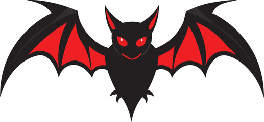 Halloween black  spooky Bat spreading its wings with scary eyes illustration isolated on white.