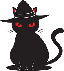 Halloween Black Cat with Spooky and Dangerous Cat looking Illustration.