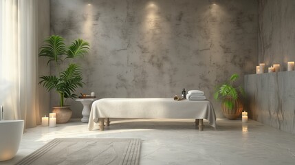 A spa room with a white table and a white sheet on it