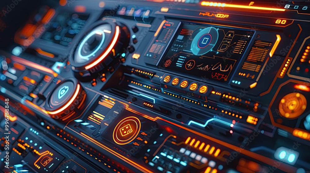 Poster a futuristic home automation system with a sleek control panel