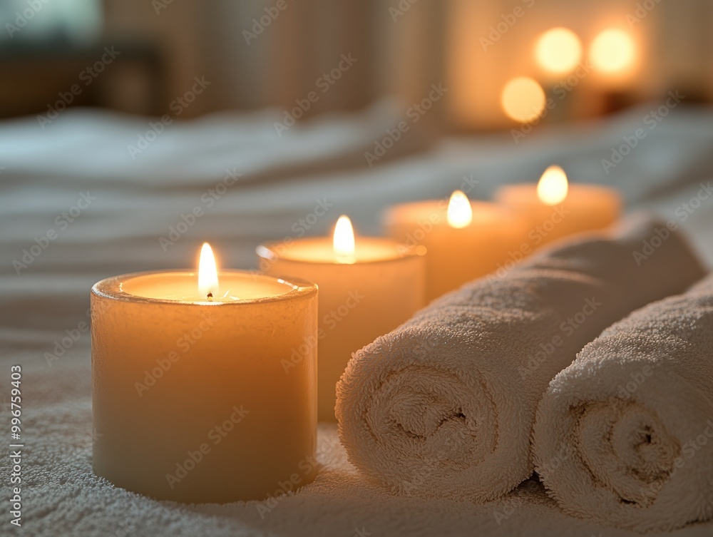 Aufkleber soft candlelight and neatly arranged towels create a calming atmosphere for a tranquil spa experienc