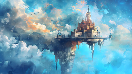 Obraz premium Sky Fortress building fantasy Watercolor