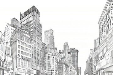 Detailed monochrome cityscape illustration