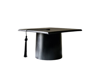 Black graduation cap on white background PNG transparent.