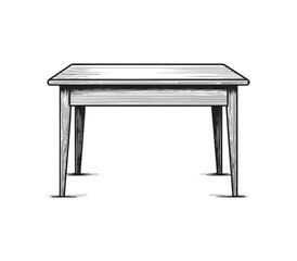 Black and white table silhouette vector on white background
