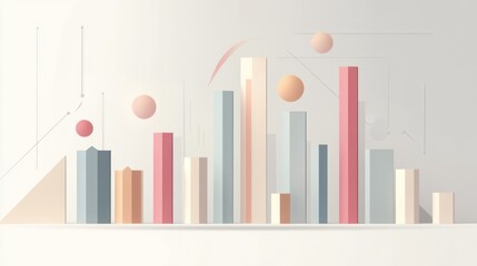 Fototapeta premium Abstract graphic representation of data using bars and circles in pastel colors.