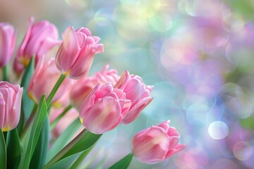 Obraz premium A bouquet of pink tulips with a pink background, generative ai image