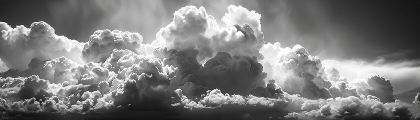 A black and white photo of a cloudy sky with a few clouds that are white © kornc