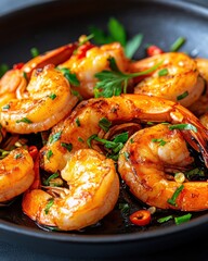 Grilled Thai Style Prawns on Dark Plate