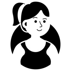 Ponytail Female Avatar Illustration. Simple Vector People Silhouette.