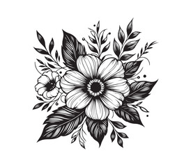 Black and white Flower silhouette vector on white background