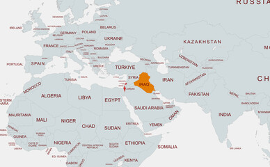 Map of israel and  iraq . Highlighting the two countries on the map.