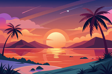 Golden Sunset Over Tranquil Beach