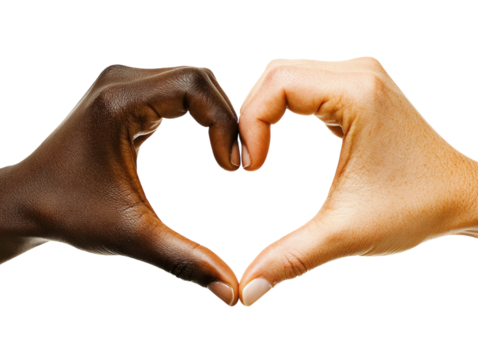 Two hands forming a heart shape on white background PNG transparent.