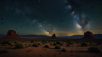Night Sky Filled with Stars and Milky Way Over a Desert universe astronomy light wallpaper desktop