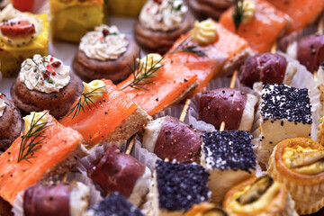 Close up of a caterer stall at a cocktail party