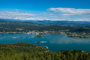 View Over Lake Woerthersee(W&ouml;rther See) And Village Poertschach In Carinthia In Austria
