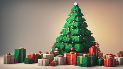 christmas tree and gifts, pixels