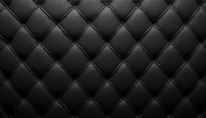 A detailed close-up of a black quilted leather surface, showing the intricate texture and luxurious material. The image is stylish and elegant.