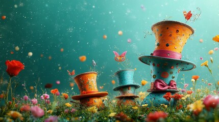 Wonderland Path of Silly Hats Banner background of Mad Hatter Day , Wonderland Path of Silly Hats, for banner,