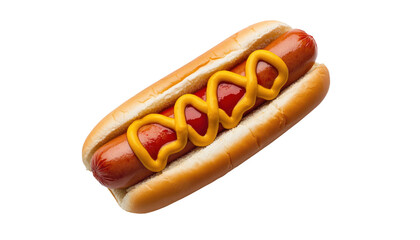 A close-up of a classic hot dog topped with mustard and ketchup.