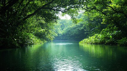 Fototapeta premium a serene river basin surrounded by lush greenery, illustrating the beauty of nature