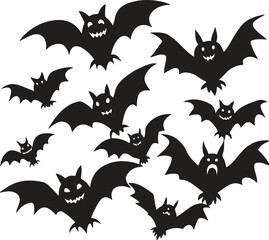 Flying Halloween bats on transparent background.