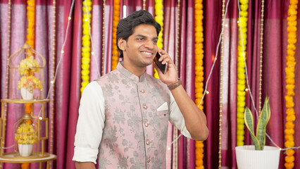 Indian Man Wishing Happy Diwali on Phone Call