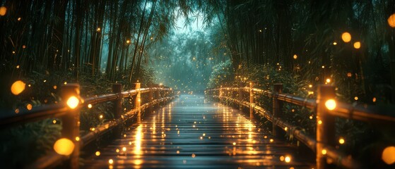 Fototapeta premium Whispering Woods Bridge: Enchanted Pathway Through Luminous Forest