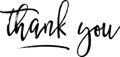 Black Thank you text script typography, hand written custom calligraphy isolated on white. Great for cards, wedding invitations, social media banners, headers Adobe Illustrator Artwork