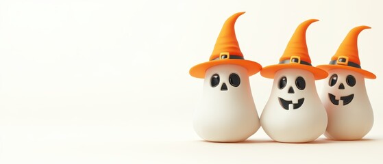Fototapeta premium Three Halloween characters wearing orange hats and white faces