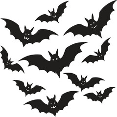 Flying Halloween bats on transparent background.